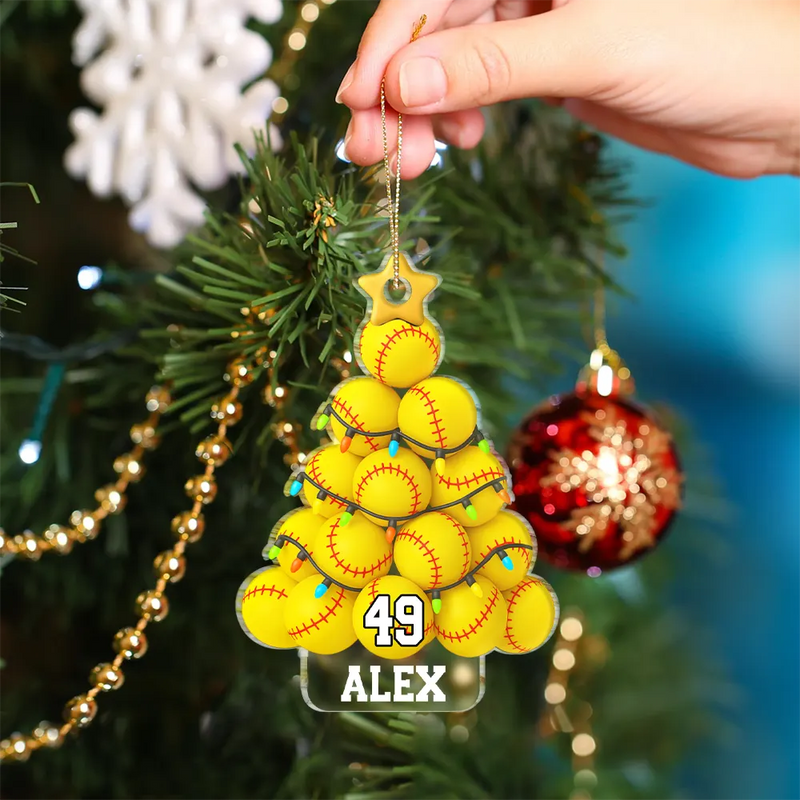 Gift For Yourself,Gift For Women,Gift For Men,Baseball,Basketball,Football,Golf,Happy,Christmas - Softball Christmas Tree - Personalized Custom Shaped Acrylic Ornament
