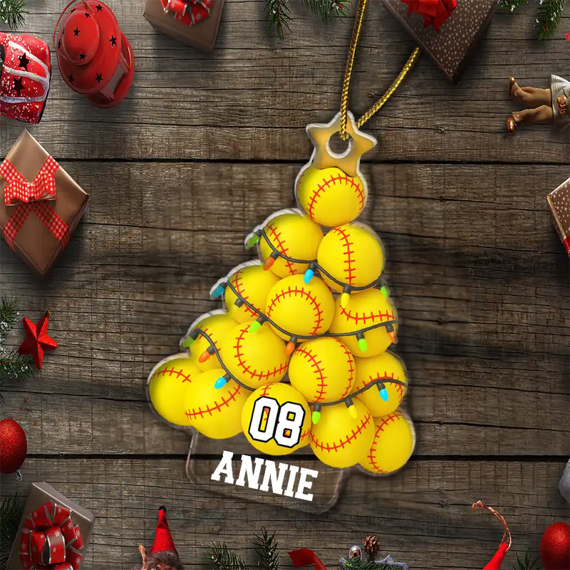 Gift For Yourself,Gift For Women,Gift For Men,Baseball,Basketball,Football,Golf,Happy,Christmas - Softball Christmas Tree - Personalized Custom Shaped Acrylic Ornament