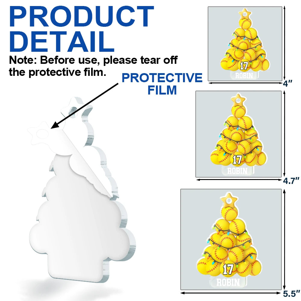 Gift For Yourself,Gift For Women,Gift For Men,Baseball,Basketball,Football,Golf,Happy,Christmas - Softball Christmas Tree - Personalized Custom Shaped Acrylic Ornament