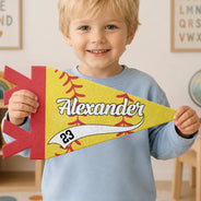 Confident,Back To School,Softball,Gift For Kids,Custom Text - Softball Player With Name & Number - Personalized Pennant