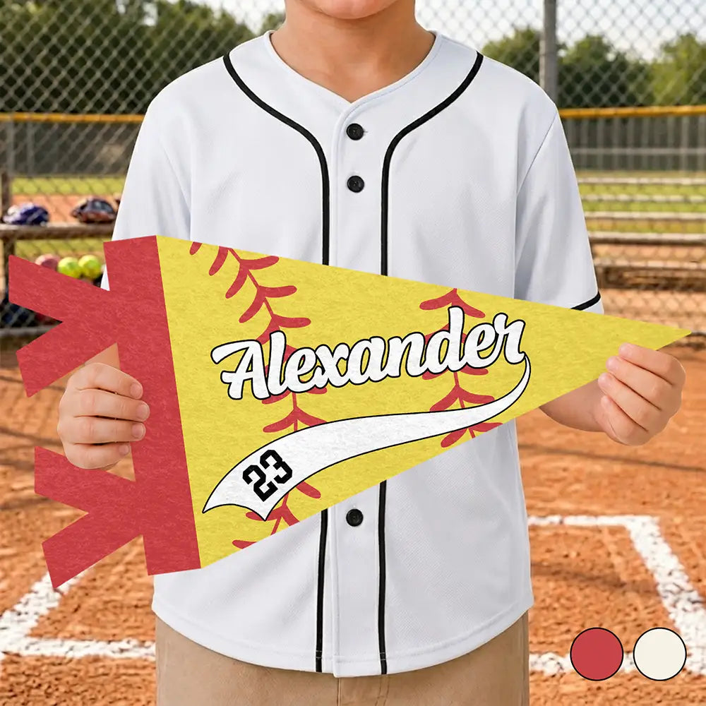 Confident,Back To School,Softball,Gift For Kids,Custom Text - Softball Player With Name & Number - Personalized Pennant