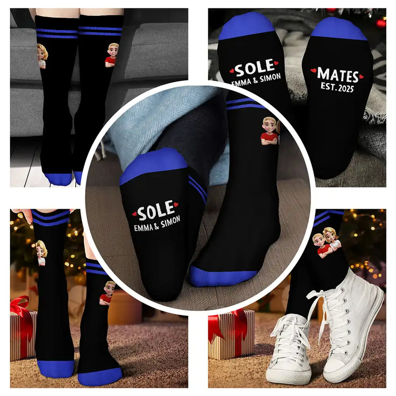 Gift For Couples, Gift For Husband, Gift For Wife, Gift For Boyfriend, Gift For Girlfriend, Love, Christmas - Sole Mates - Personalized Socks