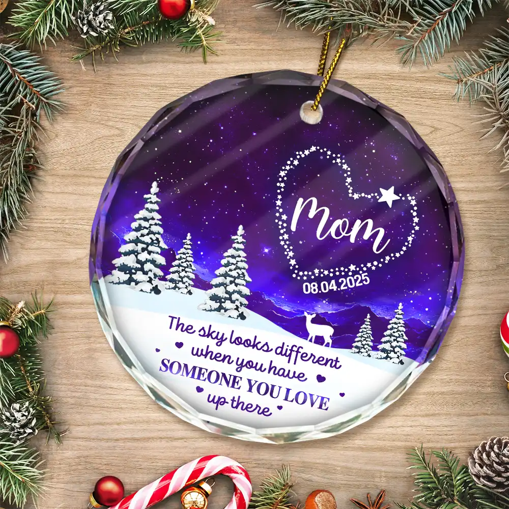 Gift For Yourself,Memorial,Pet Lovers,Pet Mom,Pet Dad,Gift For Women,Gift For Men,Family,Sad - Someone You Love Up There - Personalized Circle Glass Ornament