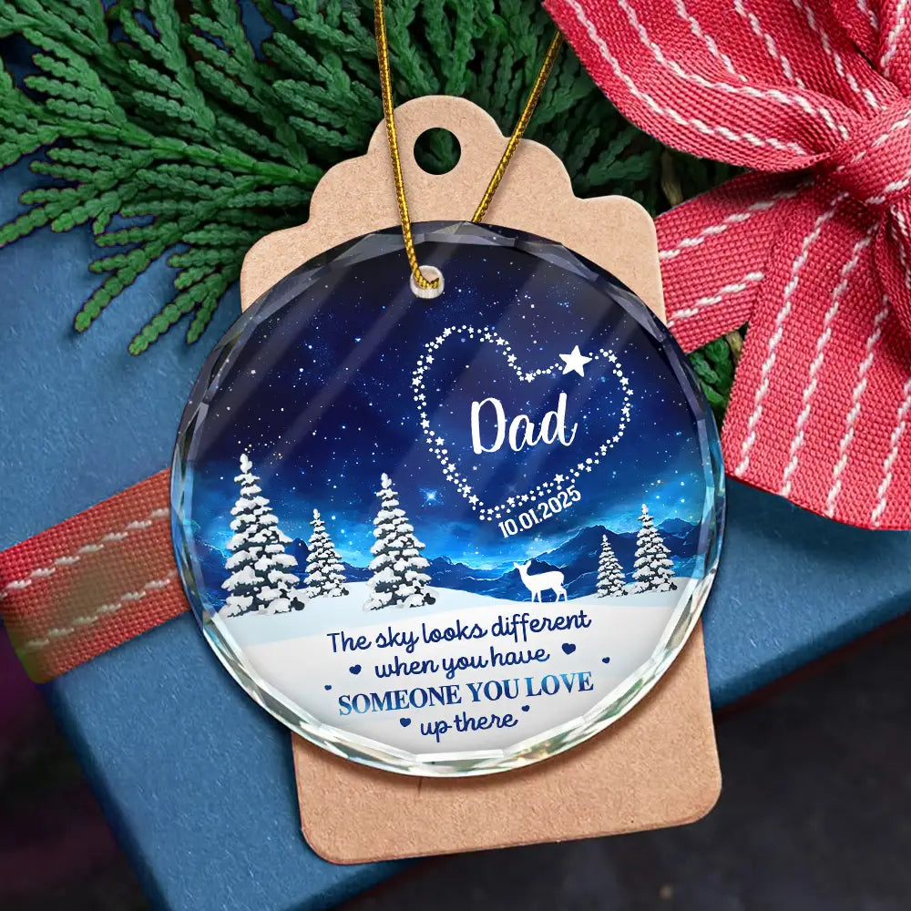 Gift For Yourself,Memorial,Pet Lovers,Pet Mom,Pet Dad,Gift For Women,Gift For Men,Family,Sad - Someone You Love Up There - Personalized Circle Glass Ornament