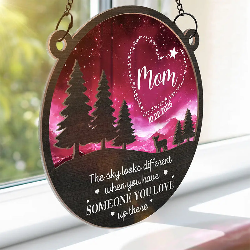 Gift For Yourself,Memorial,Pet Lovers,Pet Mom,Pet Dad,Gift For Women,Gift For Men,Family,Sad - Someone You Love Up There - Personalized Window Hanging Suncatcher Ornament