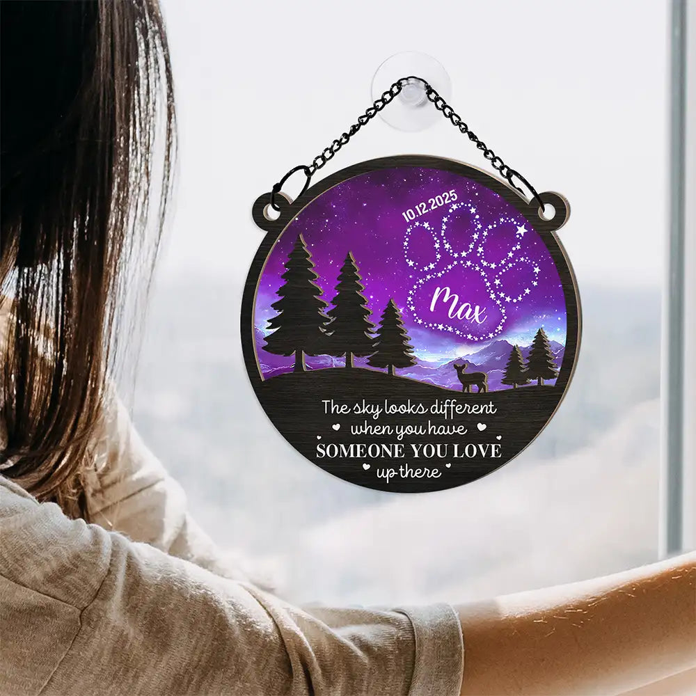Gift For Yourself,Memorial,Pet Lovers,Pet Mom,Pet Dad,Gift For Women,Gift For Men,Family,Sad - Someone You Love Up There - Personalized Window Hanging Suncatcher Ornament