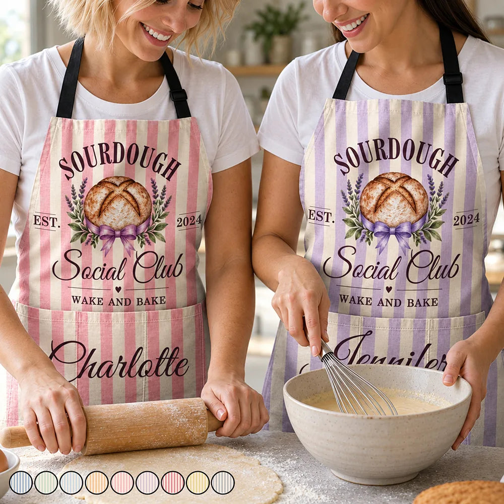 Top Market,Baking,Gift For Yourself,Gift For Women,Custom Text,Happy - Sourdough Social Club Wake And Bake - Personalized Apron