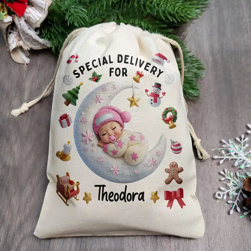Christmas, New baby, New Dad, New Mom, Happy - Special Delivery For Baby First Christmas - Personalized Favor Bag