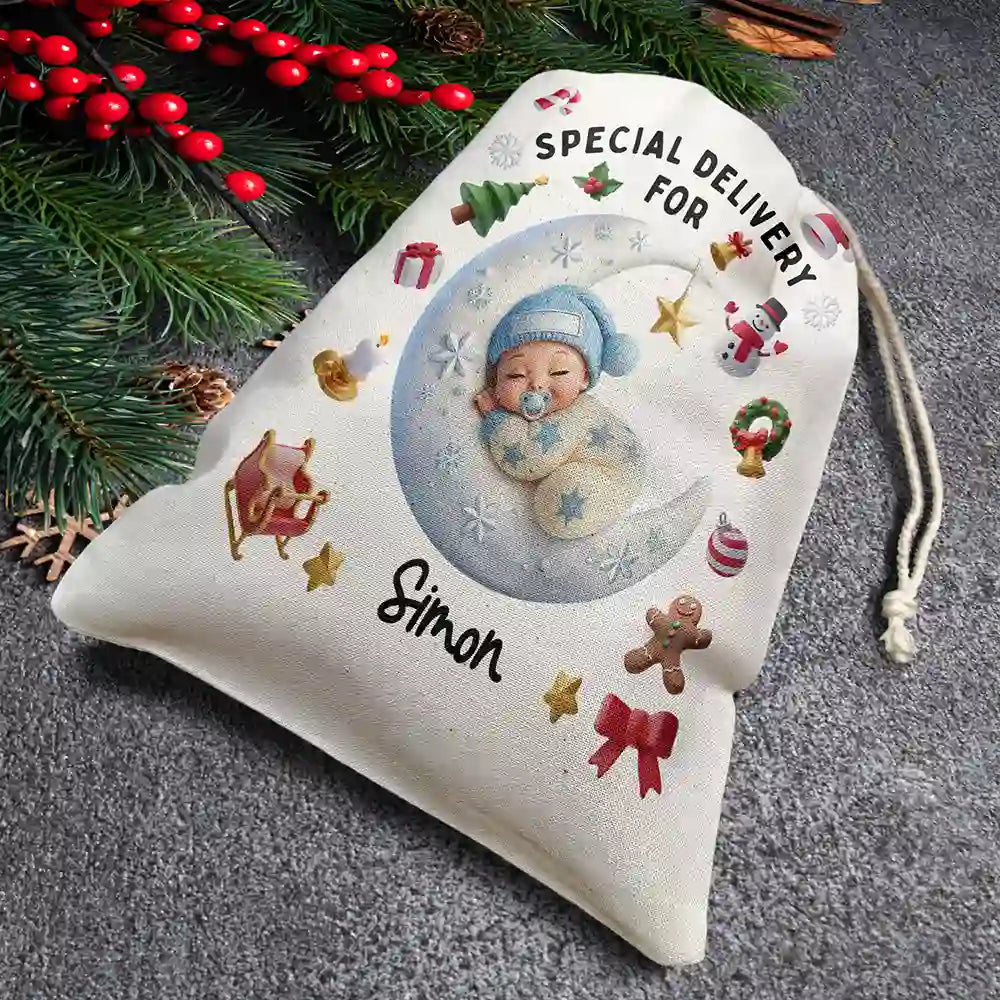Christmas, New baby, New Dad, New Mom, Happy - Special Delivery For Baby First Christmas - Personalized Favor Bag
