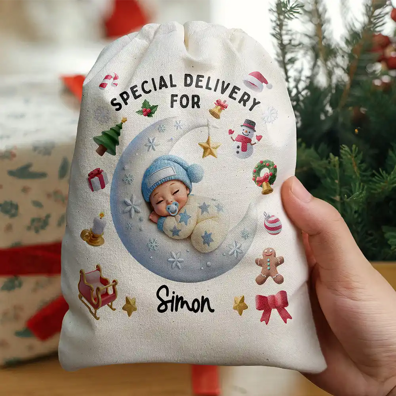 Christmas, New baby, New Dad, New Mom, Happy - Special Delivery For Baby First Christmas - Personalized Favor Bag