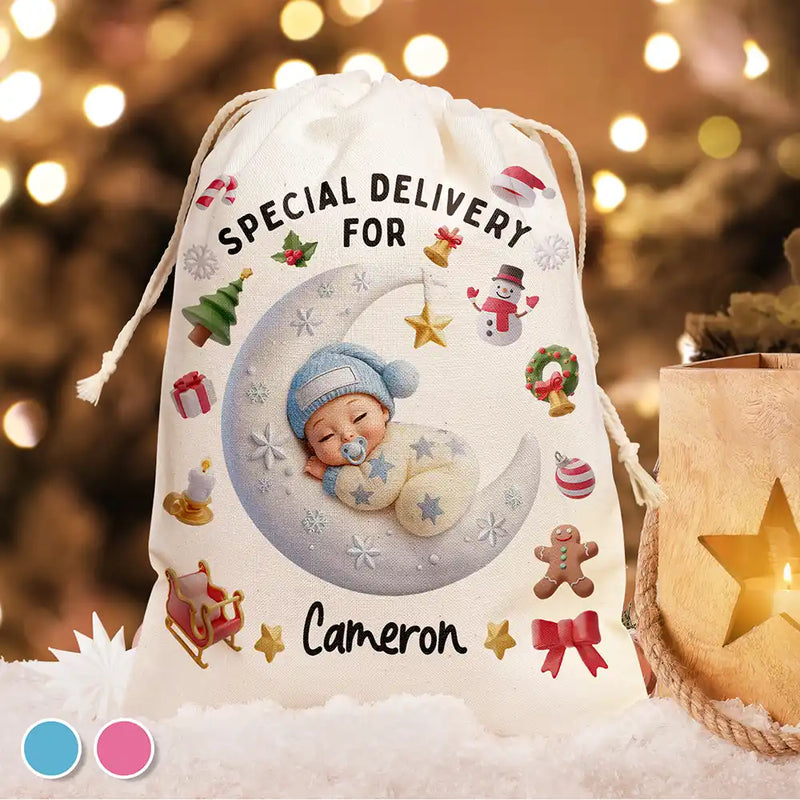 Christmas, New baby, New Dad, New Mom, Happy - Special Delivery For Baby First Christmas - Personalized Favor Bag