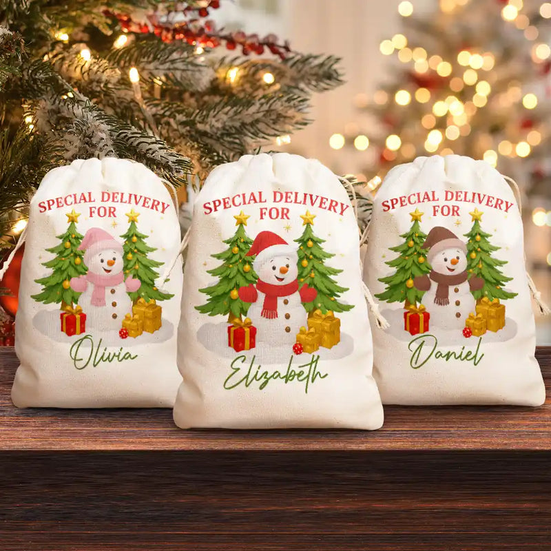 Christmas,Gift For Kids,Gift For Grandkids,Happy - Special Delivery For Christmas Snowman - Personalized Favor Bag