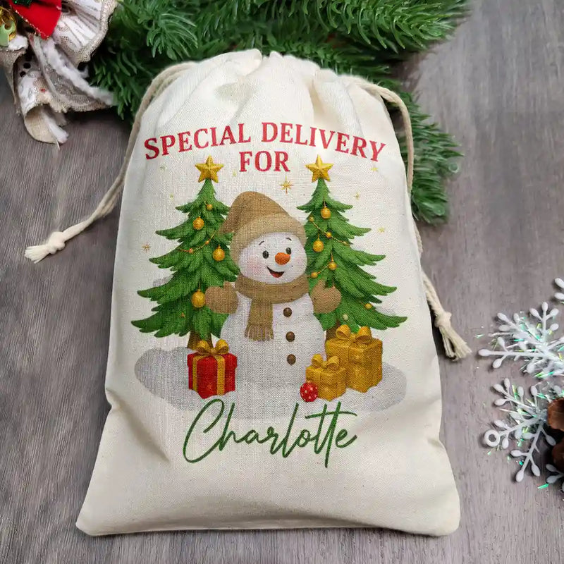 Christmas,Gift For Kids,Gift For Grandkids,Happy - Special Delivery For Christmas Snowman - Personalized Favor Bag