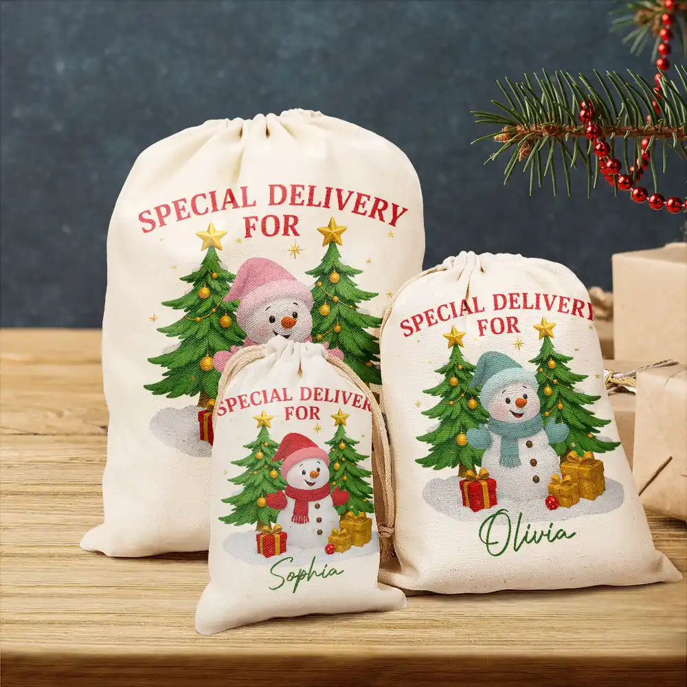 Christmas,Gift For Kids,Gift For Grandkids,Happy - Special Delivery For Christmas Snowman - Personalized Favor Bag