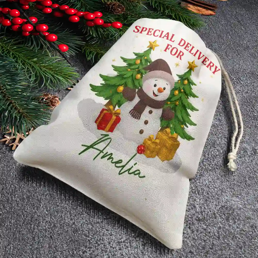 Christmas,Gift For Kids,Gift For Grandkids,Happy - Special Delivery For Christmas Snowman - Personalized Favor Bag