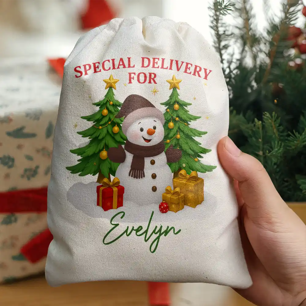 Christmas,Gift For Kids,Gift For Grandkids,Happy - Special Delivery For Christmas Snowman - Personalized Favor Bag