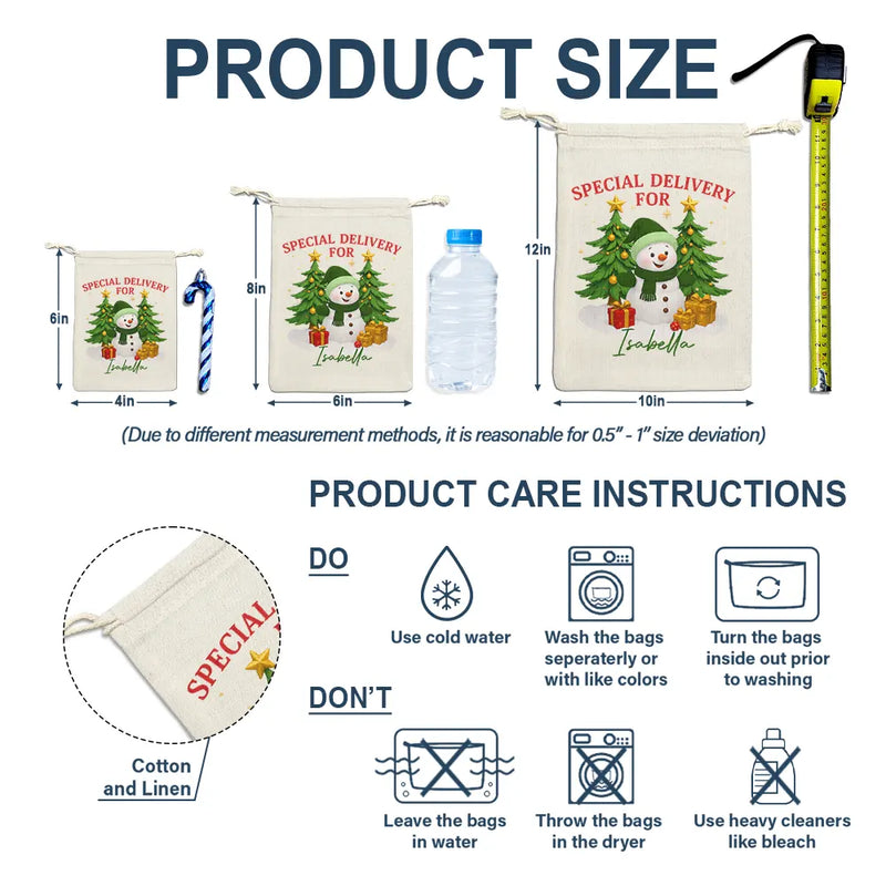 Christmas,Gift For Kids,Gift For Grandkids,Happy - Special Delivery For Christmas Snowman - Personalized Favor Bag