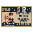 Cat Lovers, Cat Couple, Pet Lovers, Happy - Spoiled Cats Live Here 3D Effect - Personalized Doormat