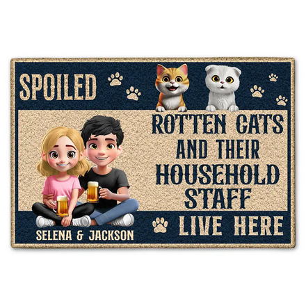 Spoiled Cats Live Here 3D Effect - Personalized Doormat
