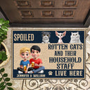 Cat Lovers, Cat Couple, Pet Lovers, Happy - Spoiled Cats Live Here 3D Effect - Personalized Doormat