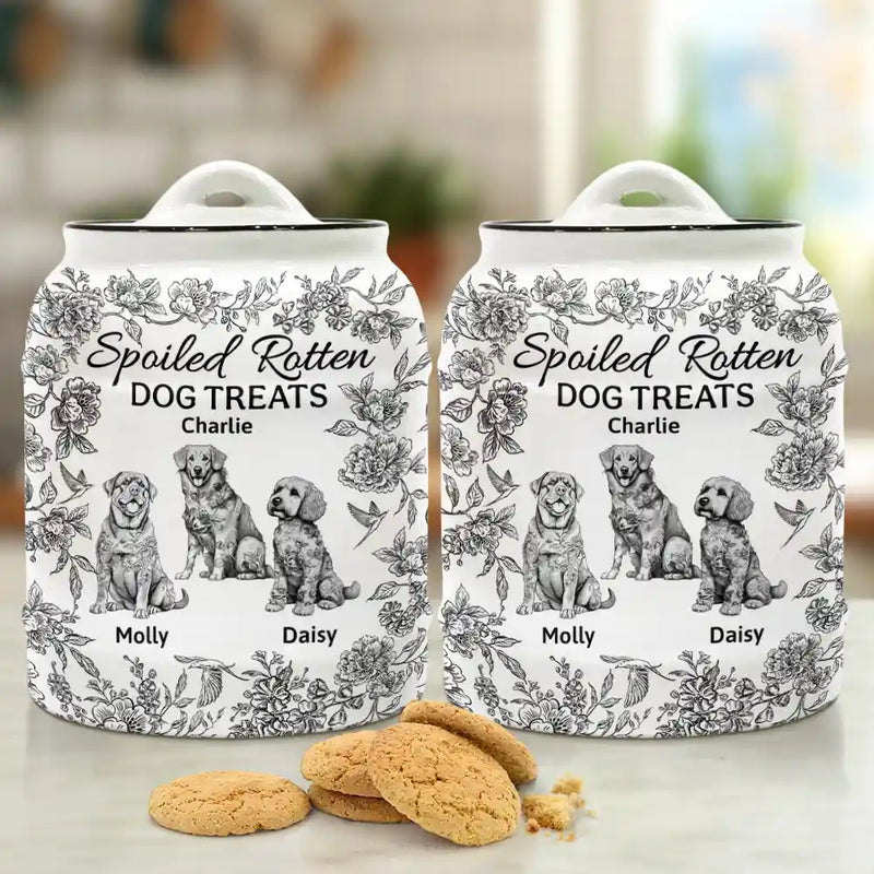 Dog Lovers,Pet Lovers - Spoiled Rotten Dog Treats Chinoiserie Toile Dog - Personalized Cookie Jar