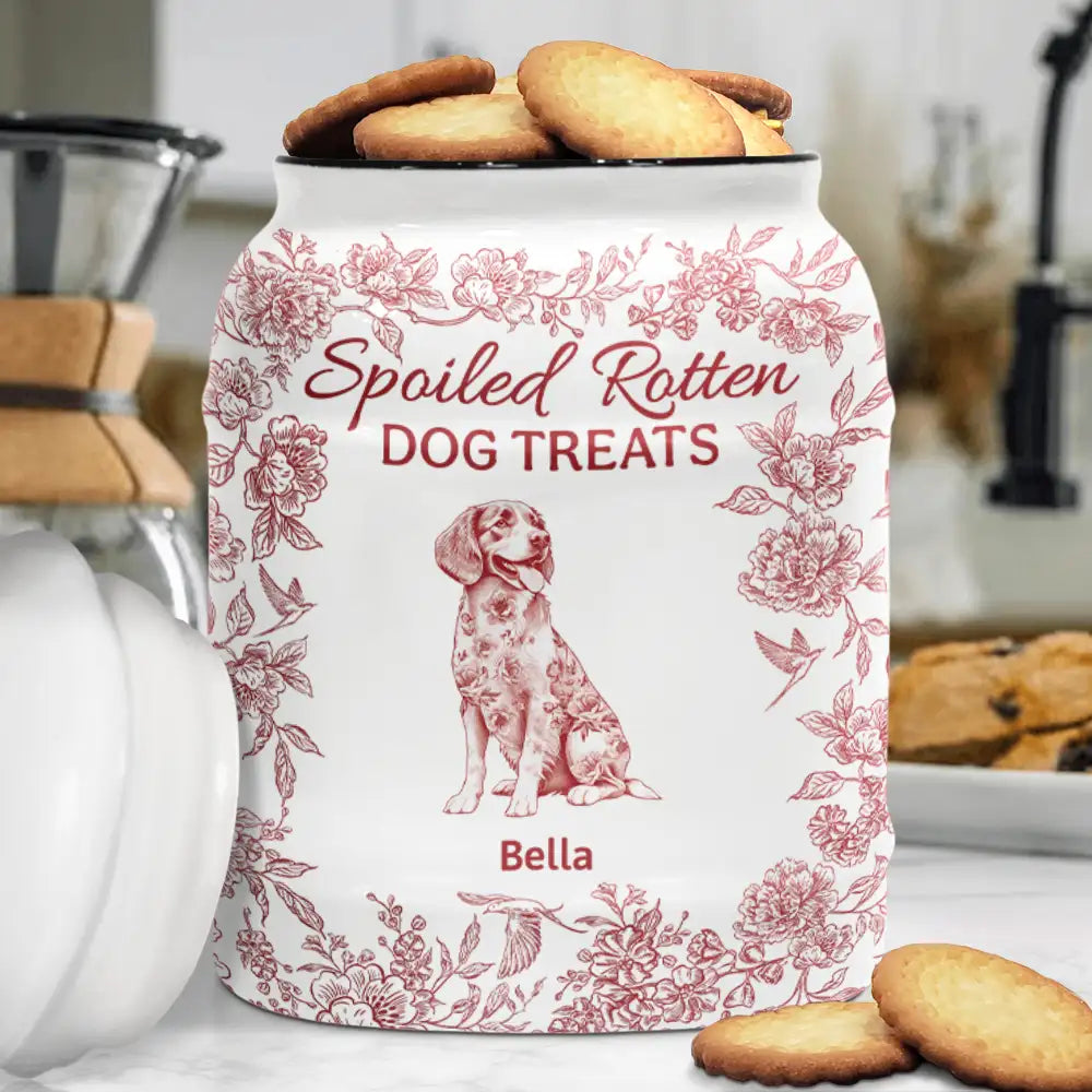 Dog Lovers,Pet Lovers - Spoiled Rotten Dog Treats Chinoiserie Toile Dog - Personalized Cookie Jar