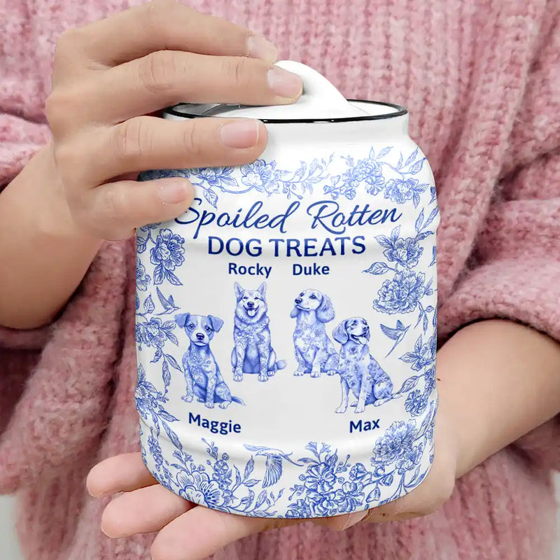 Dog Lovers,Pet Lovers - Spoiled Rotten Dog Treats Chinoiserie Toile Dog - Personalized Cookie Jar