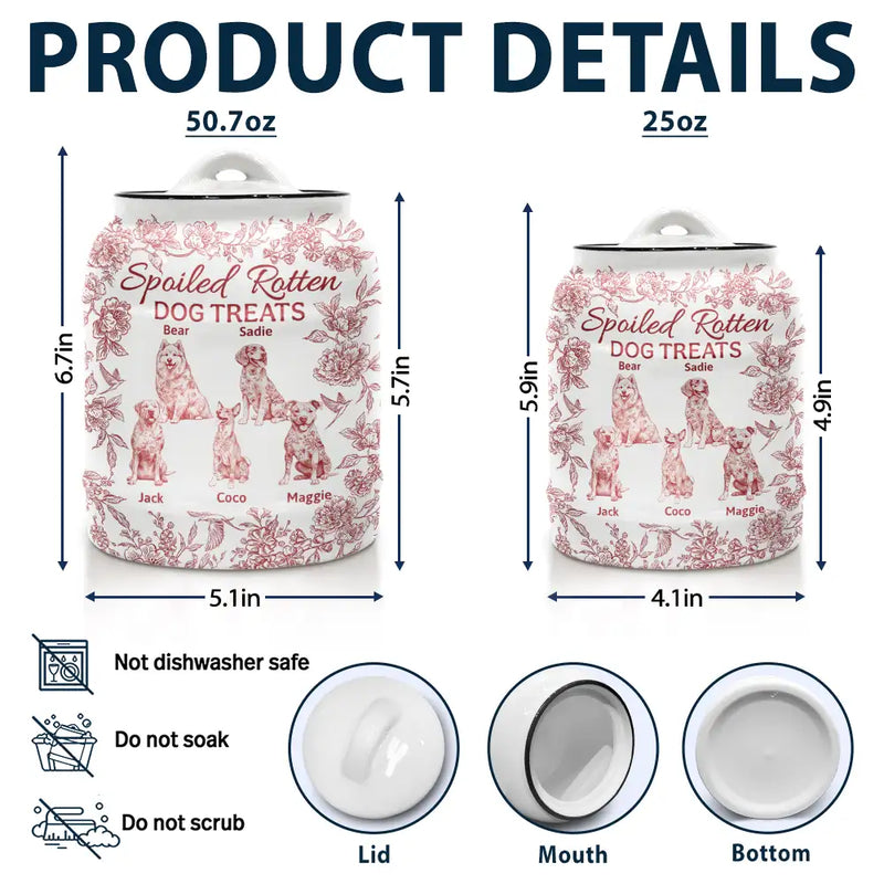 Dog Lovers,Pet Lovers - Spoiled Rotten Dog Treats Chinoiserie Toile Dog - Personalized Cookie Jar