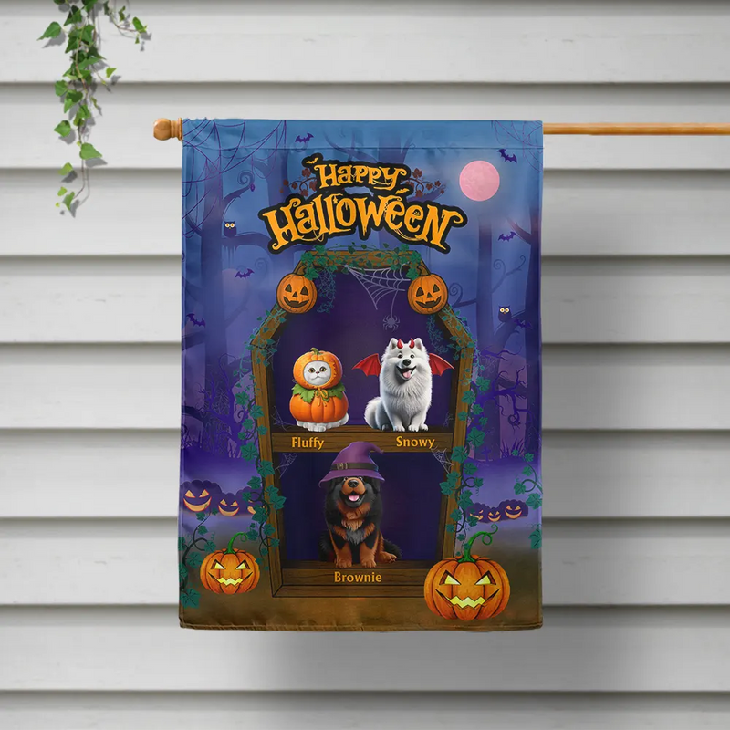 Halloween,Pet Lovers,Funny - Spooky Cute Pets In Coffin Shelves - Personalized Flag
