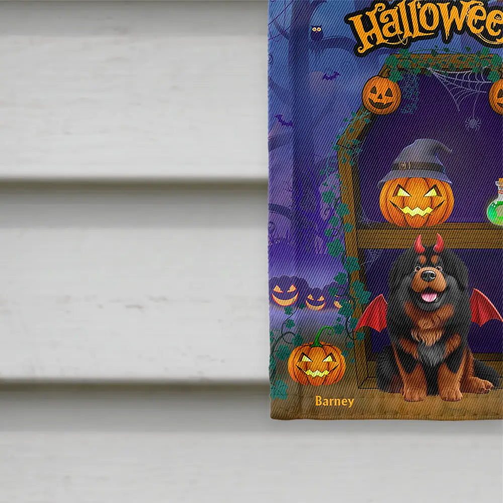 Halloween,Pet Lovers,Funny - Spooky Cute Pets In Coffin Shelves - Personalized Flag