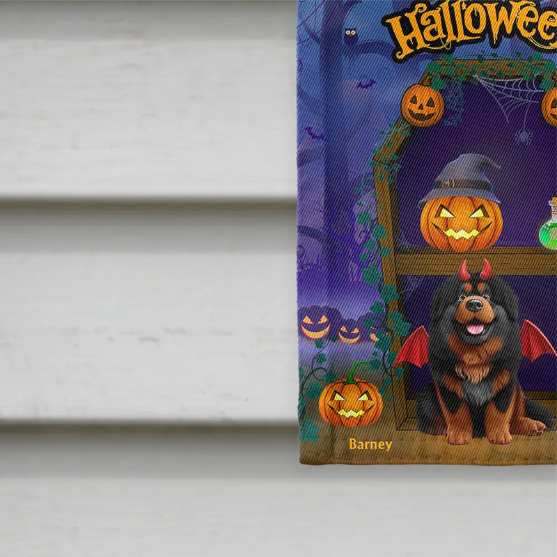 Halloween,Pet Lovers,Funny - Spooky Cute Pets In Coffin Shelves - Personalized Flag