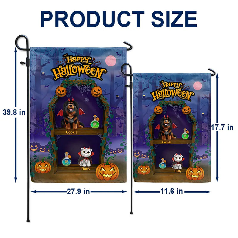 Halloween,Pet Lovers,Funny - Spooky Cute Pets In Coffin Shelves - Personalized Flag