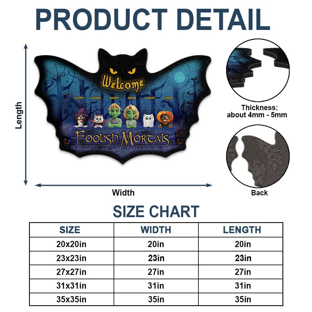 Halloween, Pet Couple, Funny - Spooky Wings Welcome Foolish Mortals - Personalized Custom Shaped Doormat