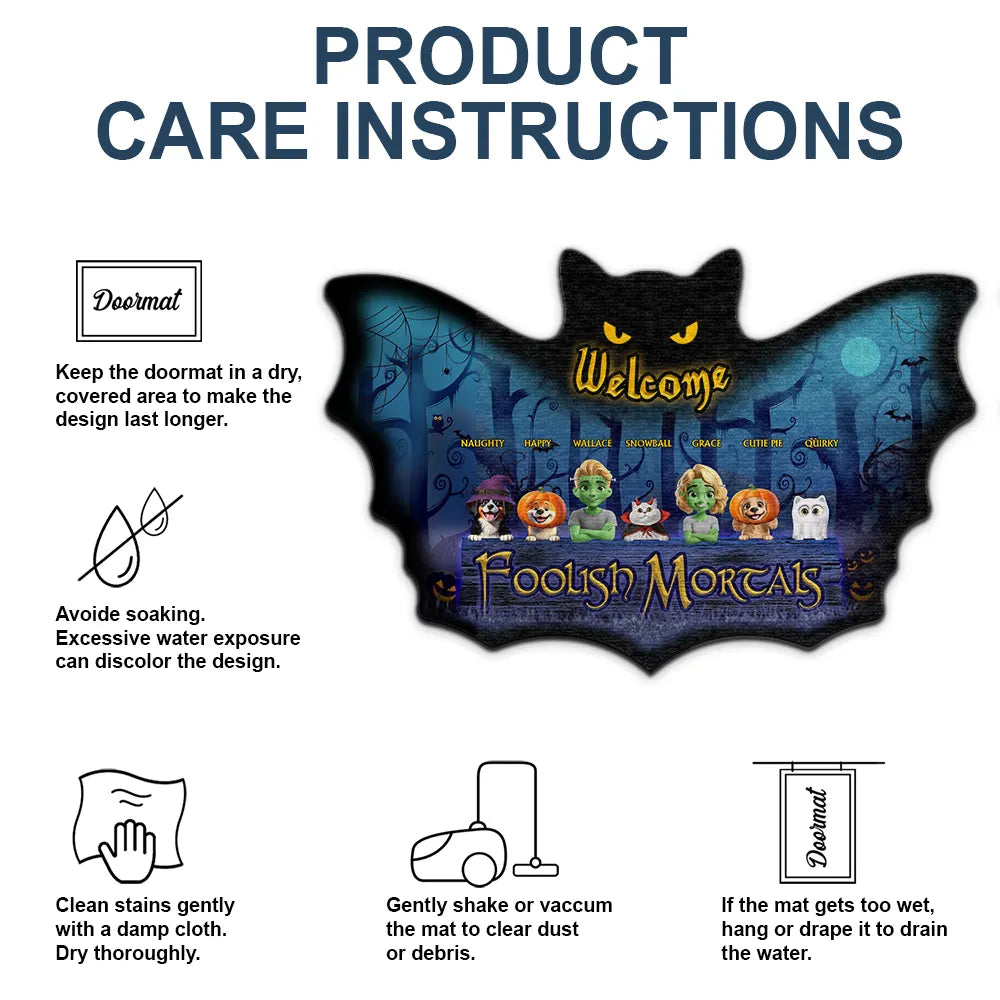 Halloween, Pet Couple, Funny - Spooky Wings Welcome Foolish Mortals - Personalized Custom Shaped Doormat