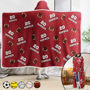 Gift For Yourself,Gift For Women,Gift For Men,Football,Baseball,Basketball,Softball,Christmas,Happy - Sports Pattern Baseball Volleyball Basketball - Personalized Wearable Hooded Blanket