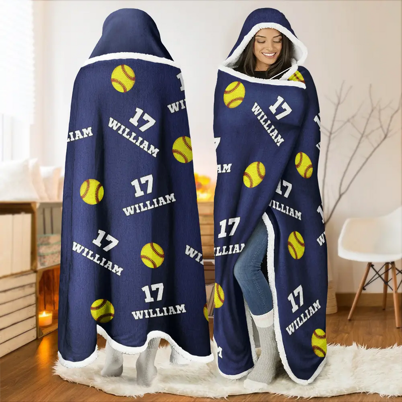 Gift For Yourself,Gift For Women,Gift For Men,Football,Baseball,Basketball,Softball,Christmas,Happy - Sports Pattern Baseball Volleyball Basketball - Personalized Wearable Hooded Blanket
