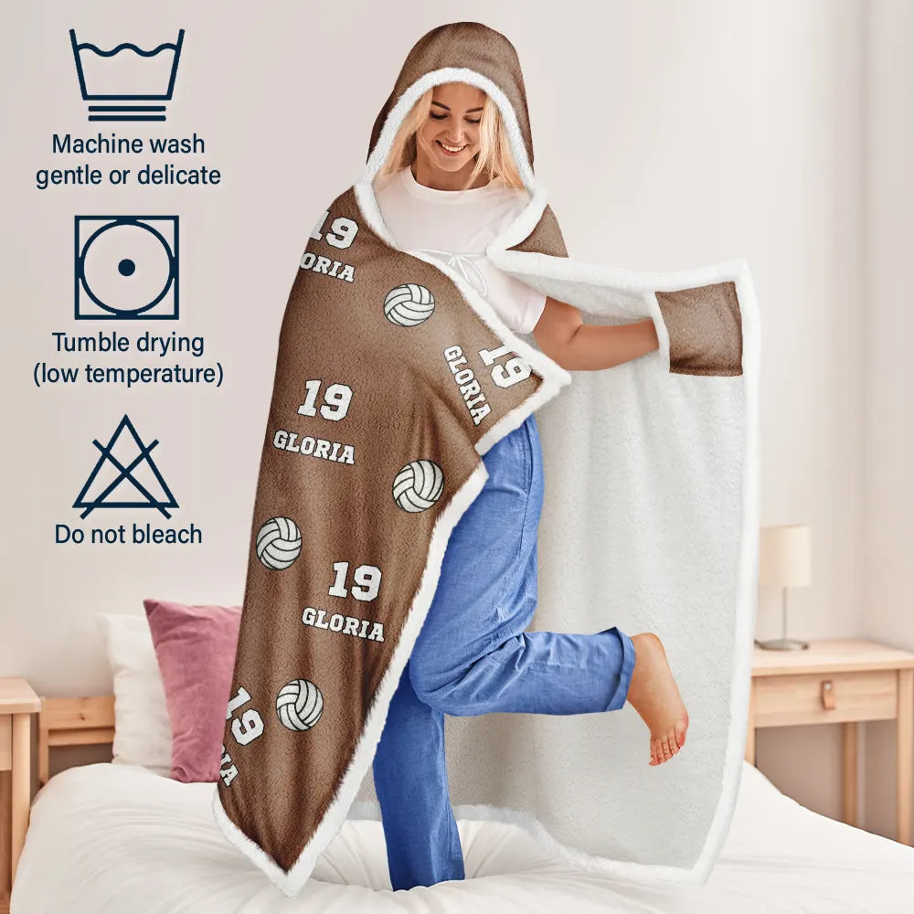 Gift For Yourself,Gift For Women,Gift For Men,Football,Baseball,Basketball,Softball,Christmas,Happy - Sports Pattern Baseball Volleyball Basketball - Personalized Wearable Hooded Blanket
