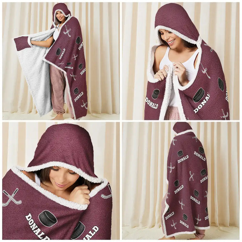 Gift For Yourself,Gift For Women,Gift For Men,Football,Baseball,Basketball,Softball,Christmas,Happy - Sports Pattern Baseball Volleyball Basketball - Personalized Wearable Hooded Blanket