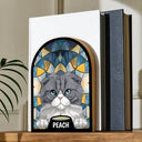 Pet Lovers,Pet Mom,Pet Dad - Stained Glass Cat Dog - Personalized Wood Book Ends