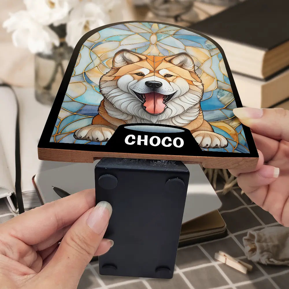 Pet Lovers,Pet Mom,Pet Dad - Stained Glass Cat Dog - Personalized Wood Book Ends