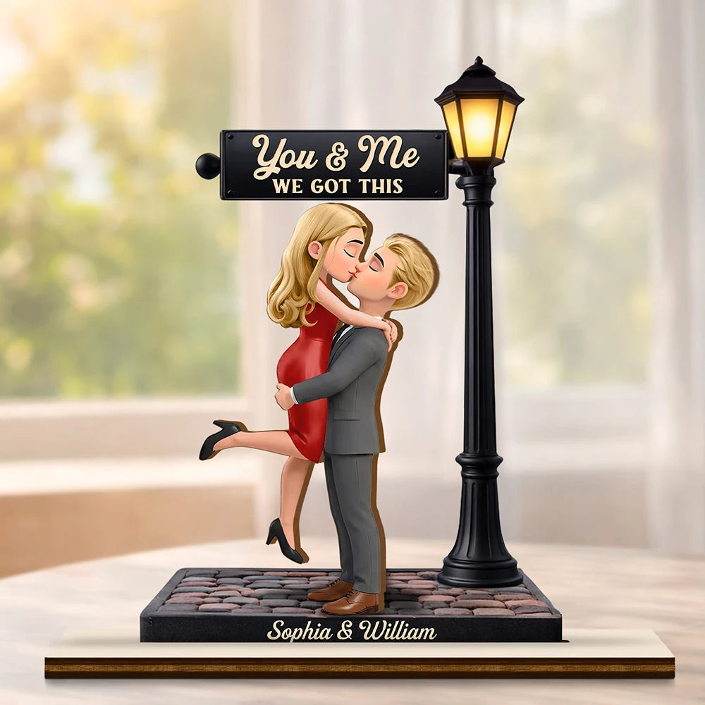 Gift For Couples,Gift For Husband,Gift For Wife,Gift For Boyfriend,Gift For Girlfriend,LGBT,Love,Dog Couple,Pet Couple - Standing Couple You And Me We Got This Under The Light - Personalized Custom Shaped Wooden Plaque