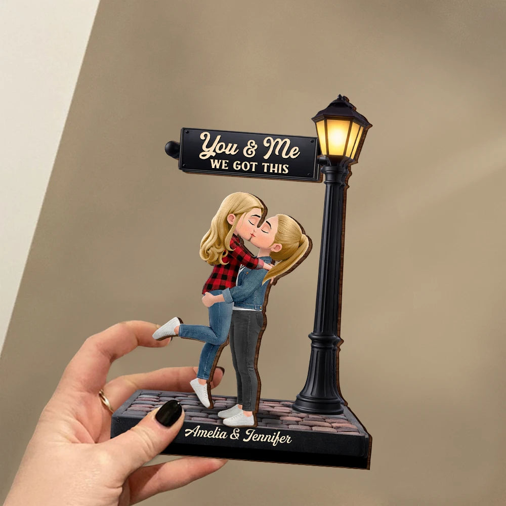 Gift For Couples,Gift For Husband,Gift For Wife,Gift For Boyfriend,Gift For Girlfriend,LGBT,Love,Dog Couple,Pet Couple - Standing Couple You And Me We Got This Under The Light - Personalized Custom Shaped Wooden Plaque