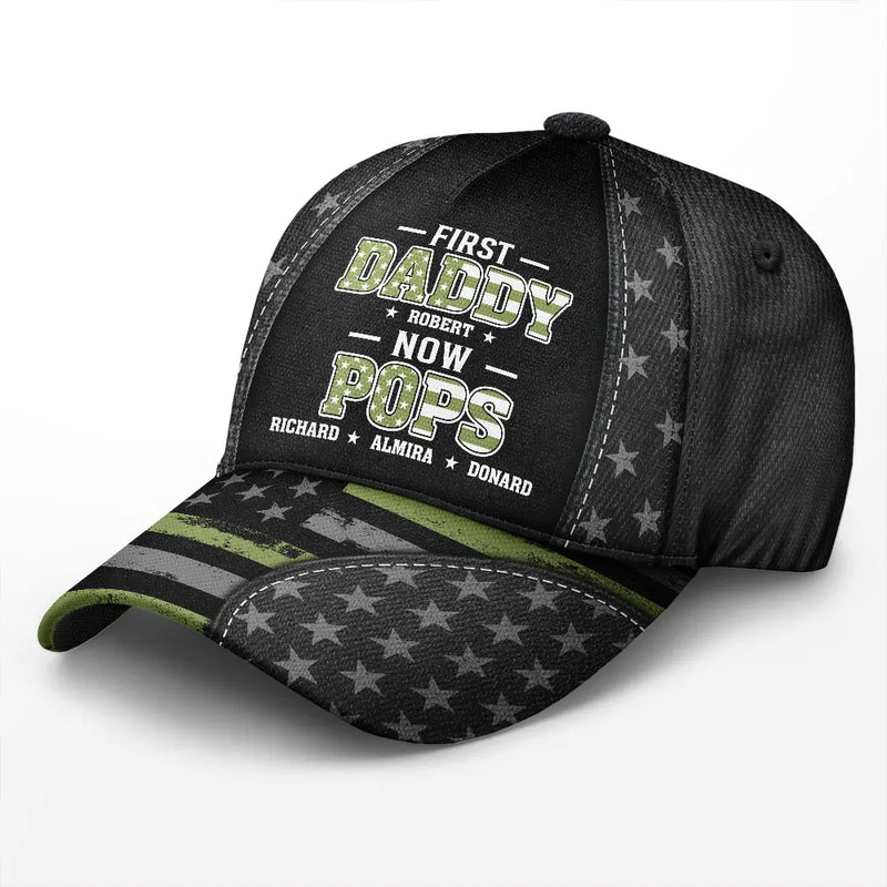 Gift For Father, Gift For Grandpa - Star & Stripes First Dad Now Papa - Personalized Classic Cap