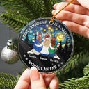 Christmas, Gift For Bestie, Happy - Starry Night Friends Turn Into Family - Personalized Circle Glass Ornament