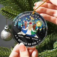 Christmas, Gift For Bestie, Happy - Starry Night Friends Turn Into Family - Personalized Circle Glass Ornament