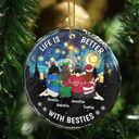 Christmas, Gift For Bestie, Happy - Starry Night Friends Turn Into Family - Personalized Circle Glass Ornament