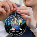 Christmas, Gift For Bestie, Happy - Starry Night Friends Turn Into Family - Personalized Circle Glass Ornament