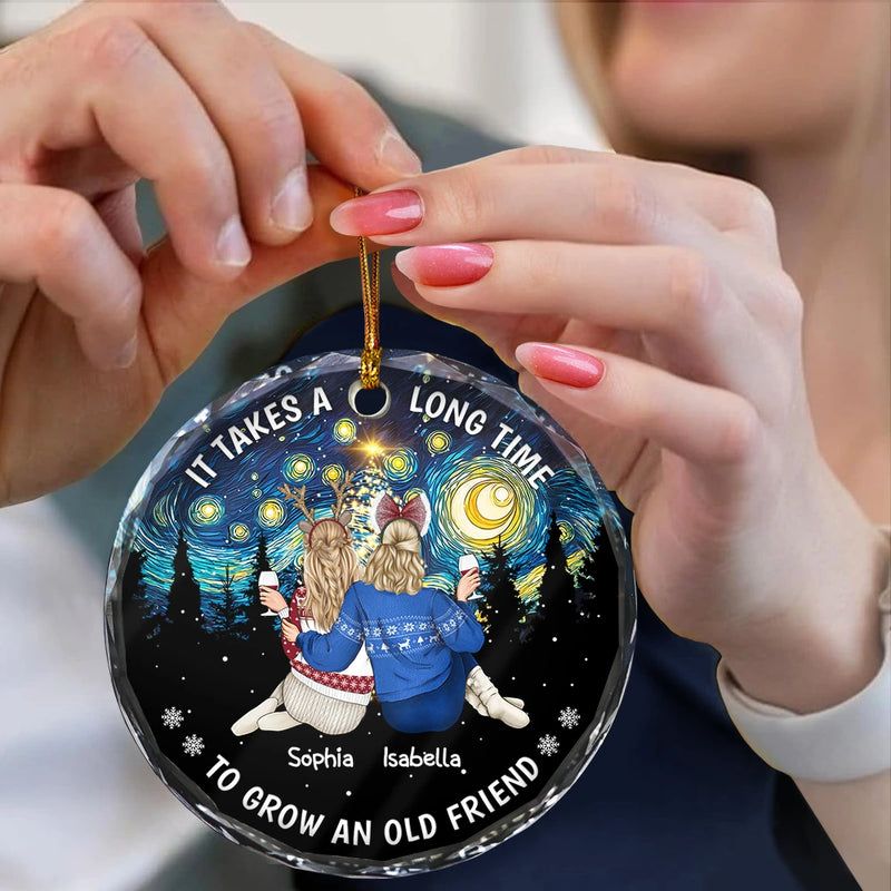 Christmas, Gift For Bestie, Happy - Starry Night Friends Turn Into Family - Personalized Circle Glass Ornament