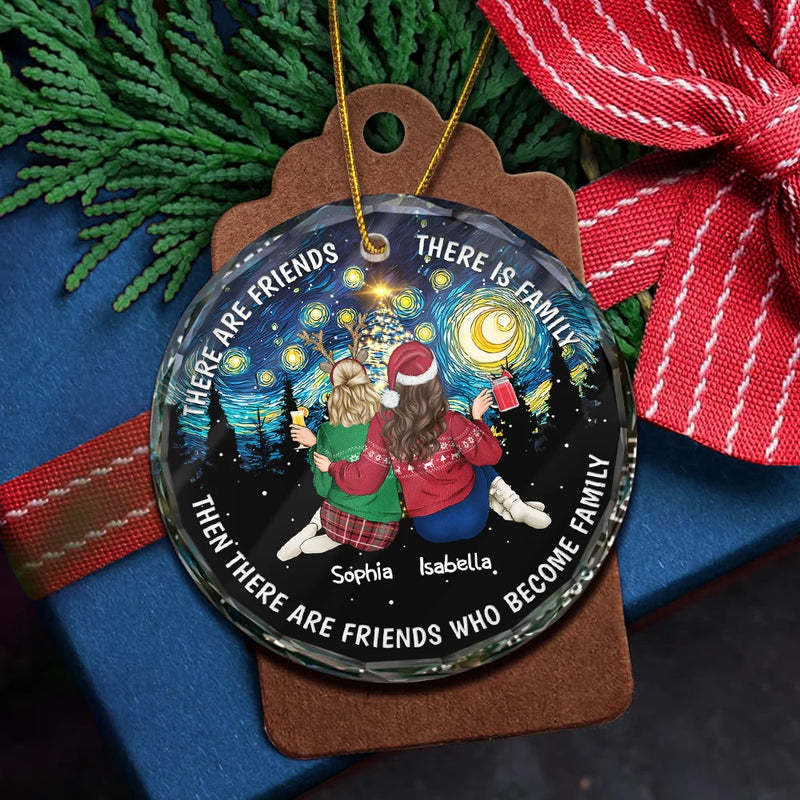Christmas, Gift For Bestie, Happy - Starry Night Friends Turn Into Family - Personalized Circle Glass Ornament