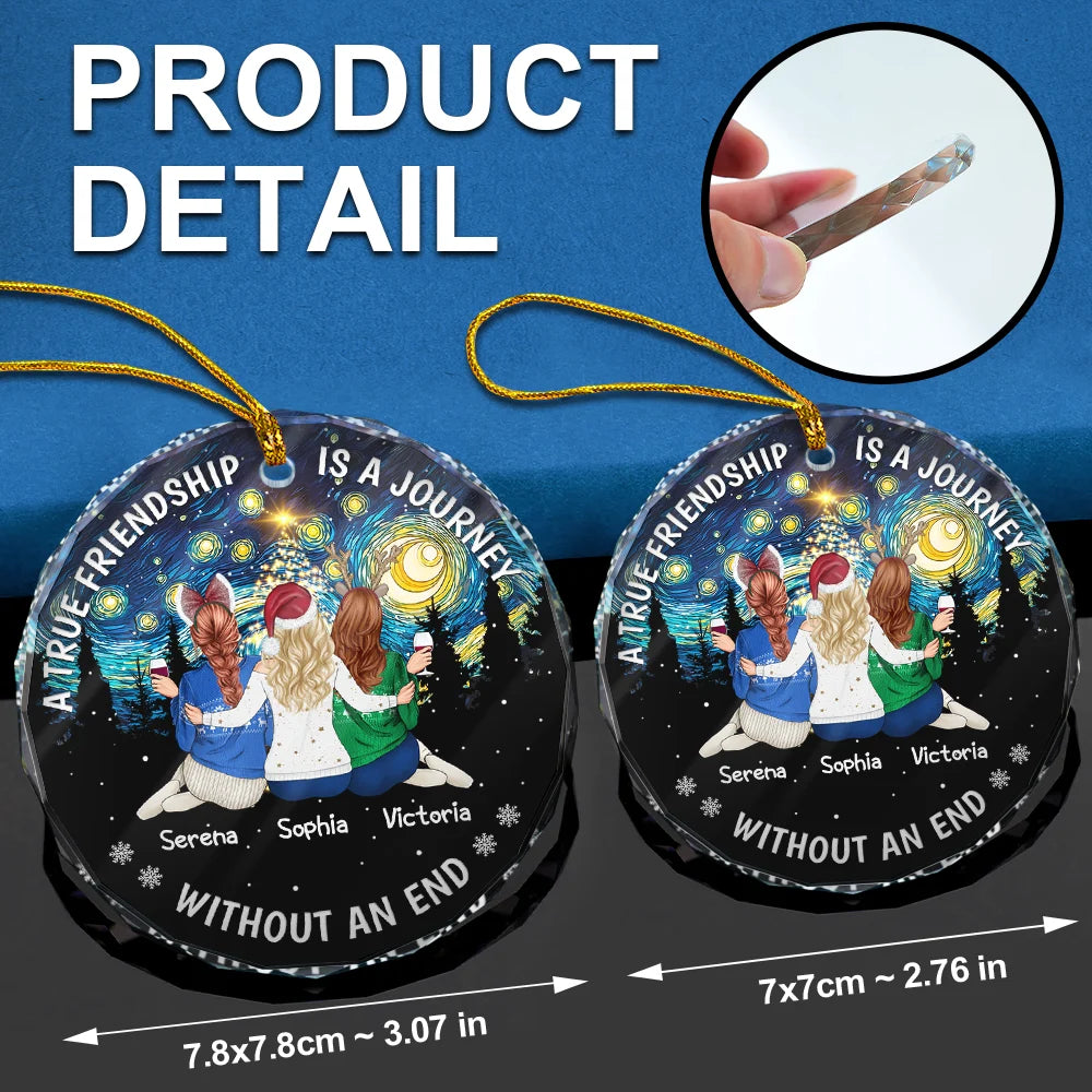 Christmas, Gift For Bestie, Happy - Starry Night Friends Turn Into Family - Personalized Circle Glass Ornament